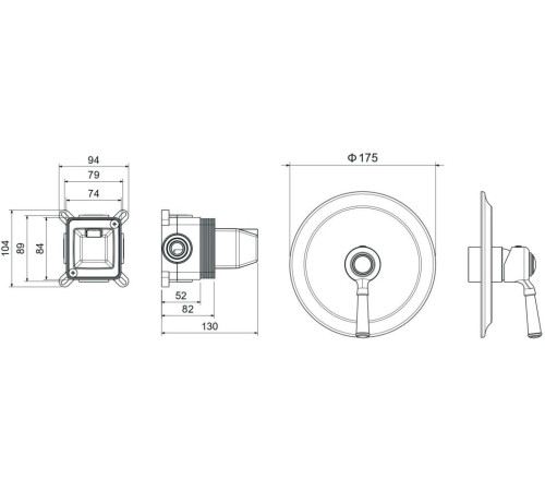Смеситель для душа Aquanet Классик встраиваемый 1 режим (внешняя и скрытая часть) полированное золото AQ1566PG