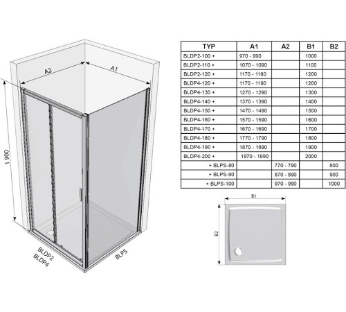 Душевая дверь раздвижная RAVAK Blix BLDP2-120 блестящий Transparent 0PVG0C00Z1