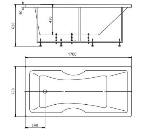 Ванна акриловая Радомир Феникс 170х70 см со сливом слева и фронтальным экраном FEN170-0000043