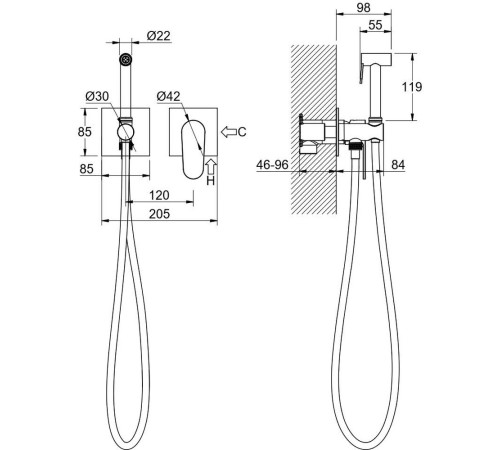 Комплект для гигиенического душа встроенный Aquanet Oberon шлифованное золото AQ1220BG