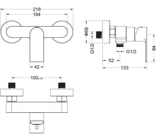 Душевой комплект 2 в 1 Aquanet ЛИРА (смеситель AQ1460MB и душевой гарнитур AQ2018MB) матовый черный AQ1432MB