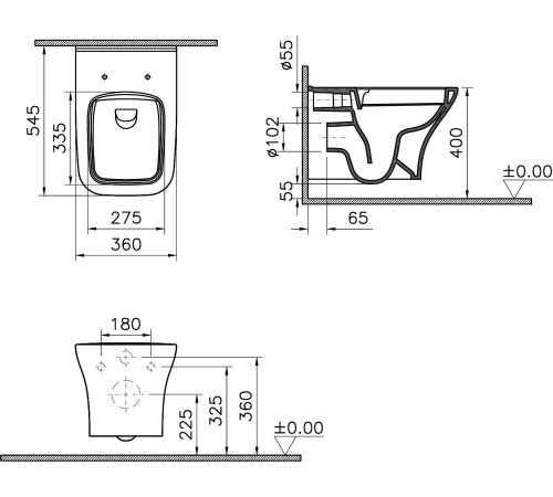 Унитаз подвесной безободковый VitrA Zentrum Square SmoothFlush 7484B003-0075