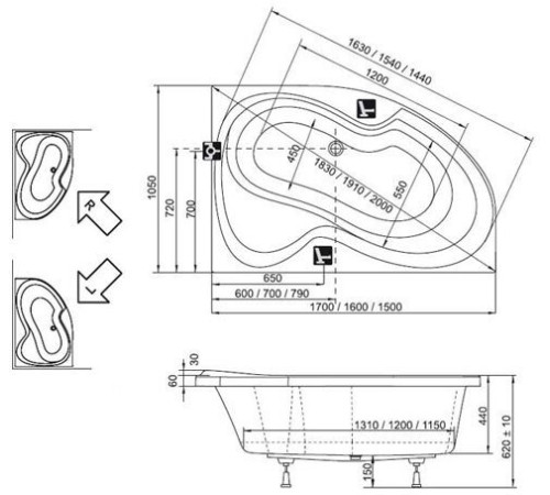 Ванна акриловая RAVAK Rosa II 150х105 см правая белая CJ21000000