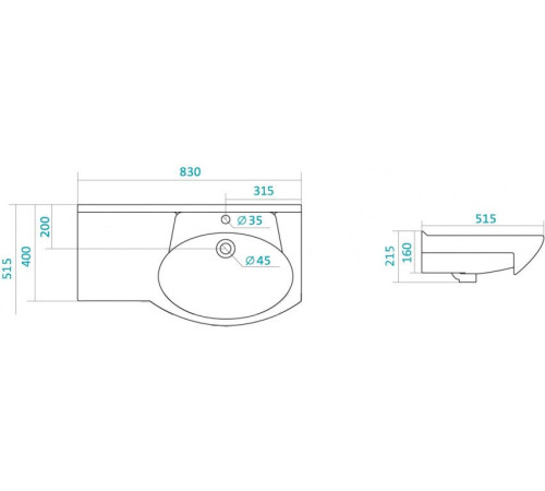Умывальник Santek Коралл-83 левый 1.WH11.0.225