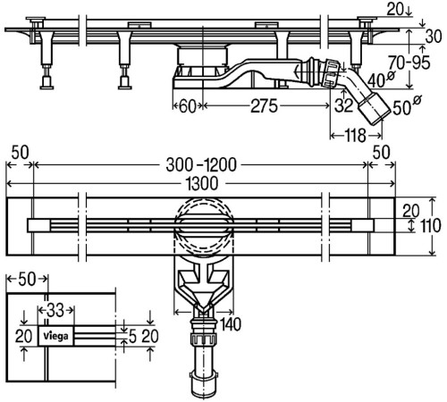 Душевой лоток Viega Advantix Vario 300-1200 мм 721671