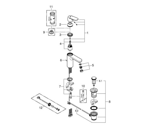 Смеситель для раковины GROHE Eurosmart Cosmopolitan M-Size с донным клапаном хром 23325000