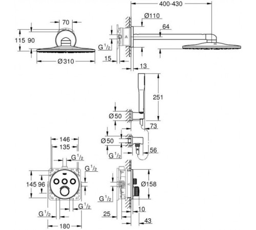 Душевая система с термостатом Grohe Grohtherm SmartControl и верхним душем Rainshower 310 хром 34709000