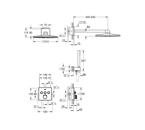 Душевая система с термостатом Grohe Grohtherm SmartControl и верхним душем Rainshower SmartActive Cube 310 хром 34712000