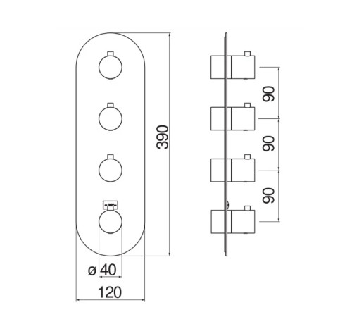 Термостатический смеситель для ванны Webert Live 4 выхода внешняя часть глянцевый черный WE00104/TFLP