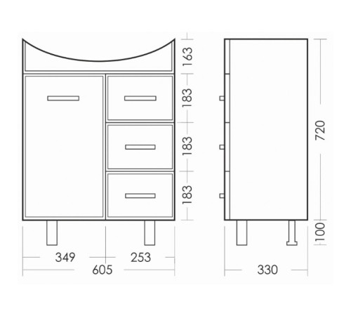 Комплект Тумба напольная Dreja Лагуна/3 с умывальником Лагуна 65 SET_Лагуна-3/Лагуна-65