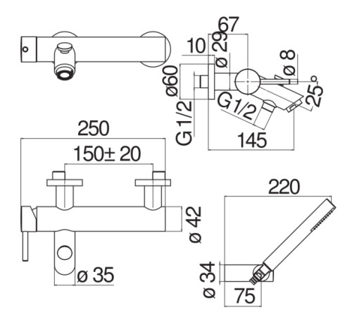 Смеситель для ванны Nobili LIVE с ручным душем матовый черный LV00110BM