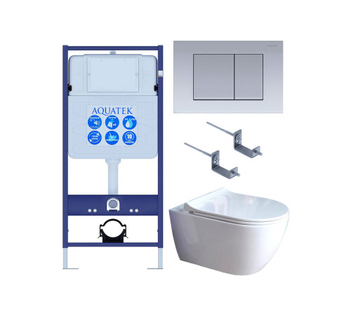 Комплект инсталляции 4 в 1 Aquatek Поларис (рама Standard, унитаз AQ0700-01, сиденье soft-close, панель KDI-0000011) ПОЛАРИС-01-011