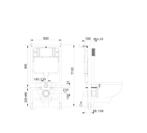 Комплект инсталляции 4 в 1 Aquatek Поларис (рама Standard, унитаз AQ0700-01, сиденье soft-close, панель KDI-0000011) ПОЛАРИС-01-011