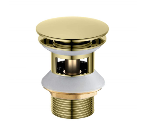 Сливной набор для раковины Aquanet Push-open с переливом круглая крышка полированное золото AQ6002PG