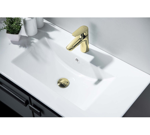 Сливной набор для раковины Aquanet Push-open с переливом круглая крышка полированное золото AQ6002PG