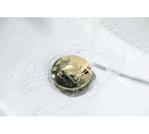 Сливной набор для раковины Aquanet Push-open с переливом круглая крышка полированное золото AQ6002PG