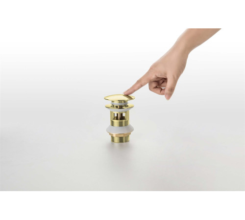 Сливной набор для раковины Aquanet Push-open с переливом круглая крышка полированное золото AQ6002PG