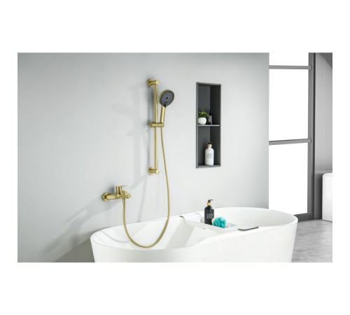 Смеситель для ванны Aquanet Лугано с душевым гарнитуром 3jet шлифованное золото AQ1748BG