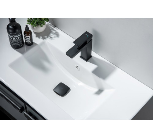 Донный клапан Aquatek Push-open с переливом квадратная крышка матовый черный AQ6004MB