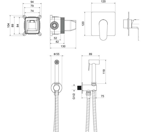 Набор с гигиеническим душем Aquanet Oberon со смесителем хром AQ1219CR
