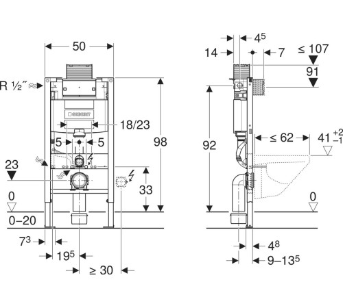 Инсталляция для подвесного унитаза Geberit Duofix 98 см бачок Omega 12 см 111.030.00.2