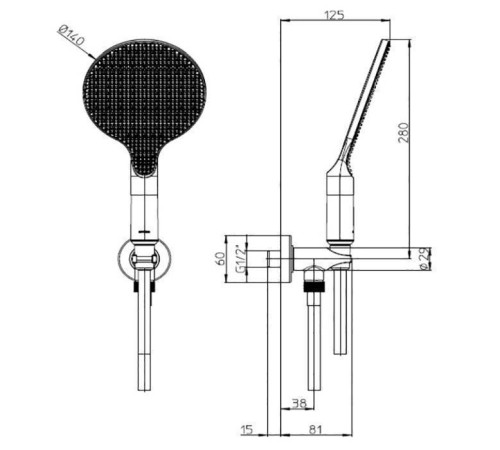 Душевой комплект Bossini Apice держатель с подводом воды шланг 1500 мм черный CE3002C.073