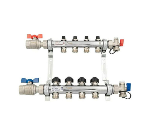 Комплект коллекторов REHAU HKV с балансировочными, термоклапанами и шаровыми кранами 4 выхода 1 x 3/4 12180413001