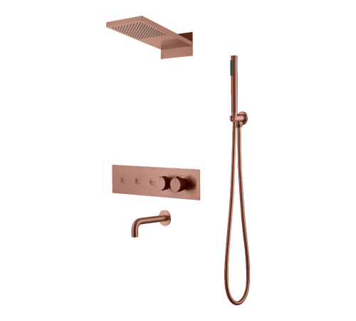 Душевой комплект встраиваемый Boheme Fusion термостат излив верхний и ручной душ матовая медь 131-2-CB