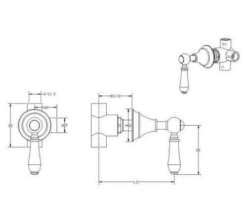 Дайвертер встраиваемый Boheme Imperiale золото глянцевое 623
