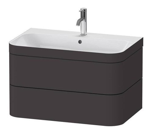 Тумба подвесная с раковиной Duravit Happy D.2 Plus c-bonded 77.5x49x46.8 см 2 ящика графит суперматовый HP4637O8080