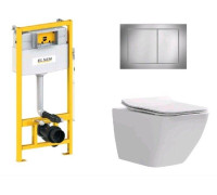 Комплект ELSEN E05 унитаз подвесной 360x530x365 мм инсталляция и клавиша хром EIN5001120E05chrome818BSet