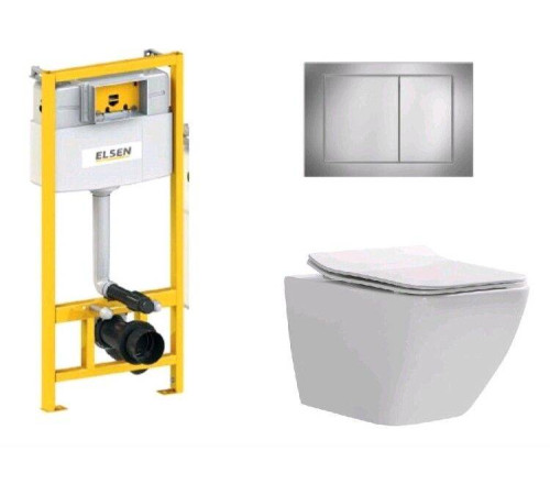 Комплект ELSEN E05 унитаз подвесной 360x530x365 мм инсталляция и клавиша хром EIN5001120E05chrome818BSet