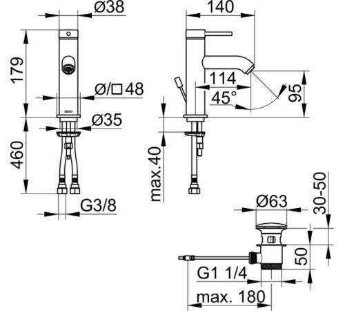 Смеситель для раковины KEUCO IXMO SOFT 100 однорычажный с донным клапаном черный матовый 59502 372000