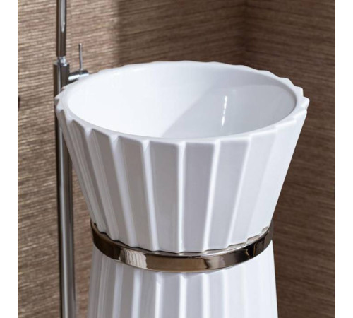 Раковина напольная Oasis Plisse Ø 44х95 см без отверстия с донным клапаном белый/хром 0PI440CECR