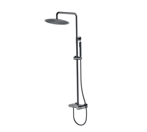 Душевая стойка Boheme Stick Spirale со смесителем и верхним душем 30 см глянцевый оружейный металл 128-SGM.4