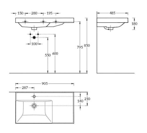 Раковина подвесная Kerama Marazzi Cubo 90.5х48.5 см левая белый глянцевый CU.wb.90Lh