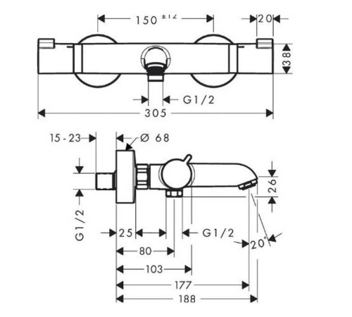 Смеситель для ванны Hansgrohe Ecostat Comfort термостатический хром 13114000