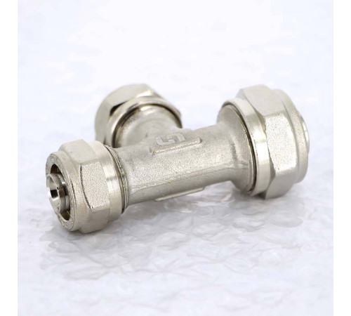 Тройник обжимной никелированный Uni-Fitt 20х16х16 мм 666N7660