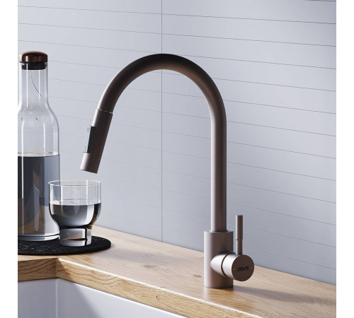 Смеситель для кухни Dorff Logic с вытяжным изливом сатин D3007511