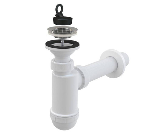 Сифон для раковины Alcaplast A41 бутылочный 1 1/4 x 40 мм с решеткой 63 мм белый A41