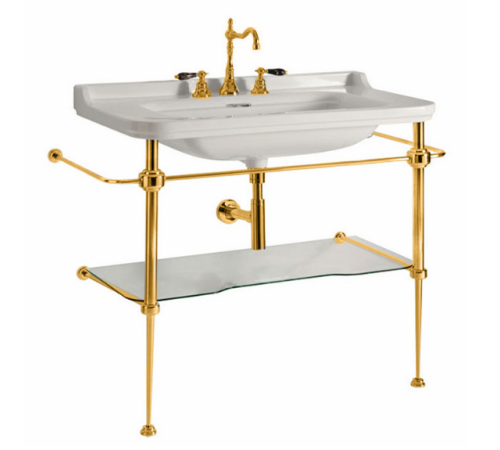 Консоль напольная с раковиной Kerasan Waldorf 100х55 см на 1 отв. золото 4142K1bi/cr / 9196K2oro / 811391oro