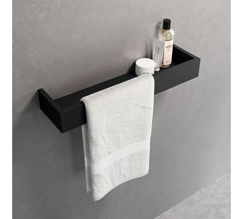 Полка с полотенцедержателем Novellini Kuadra 60х12 см алюминий черный матовый R90AKFMPS60-H