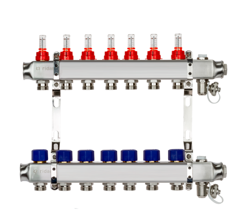 Комплект коллекторов Ридан SSM-7RF set с расходомерами и кронштейнами 7 контуров 088U0957R