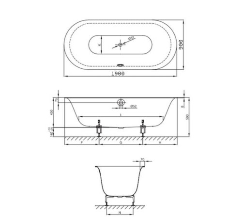 Ванна встраиваемая Bette BetteLux Oval 190x90x45 см черный матовый 3467-035 PLUS