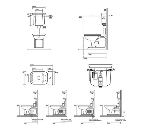 Унитаз приставной Kerasan Waldorf 65х37 см с низким бачком белый/бронза 751393/411601/418201/760393/757193