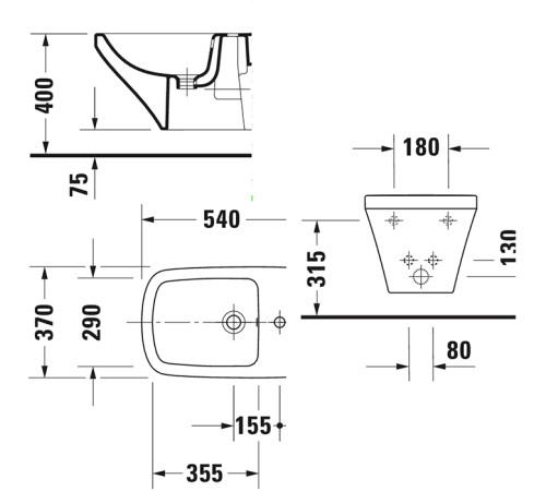 Биде подвесное Duravit DuraStyle 54х37 см 1 отверстие 2287150000