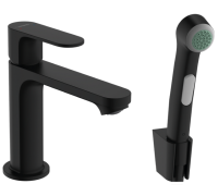 Смеситель для раковины Hansgrohe Rebris S 110 с гигиеническим душем черный матовый 72215670