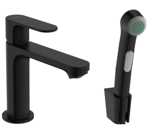 Смеситель для раковины Hansgrohe Rebris S 110 с гигиеническим душем черный матовый 72215670