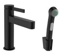 Смеситель для раковины hansgrohe Finoris 110 однорычажный с гигиеническим душем матовый черный 76210670