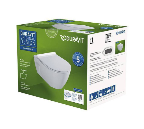 Унитаз подвесной Duravit No.1 540х360 мм безободковый с сиденьем микролифт белый 45820900A1